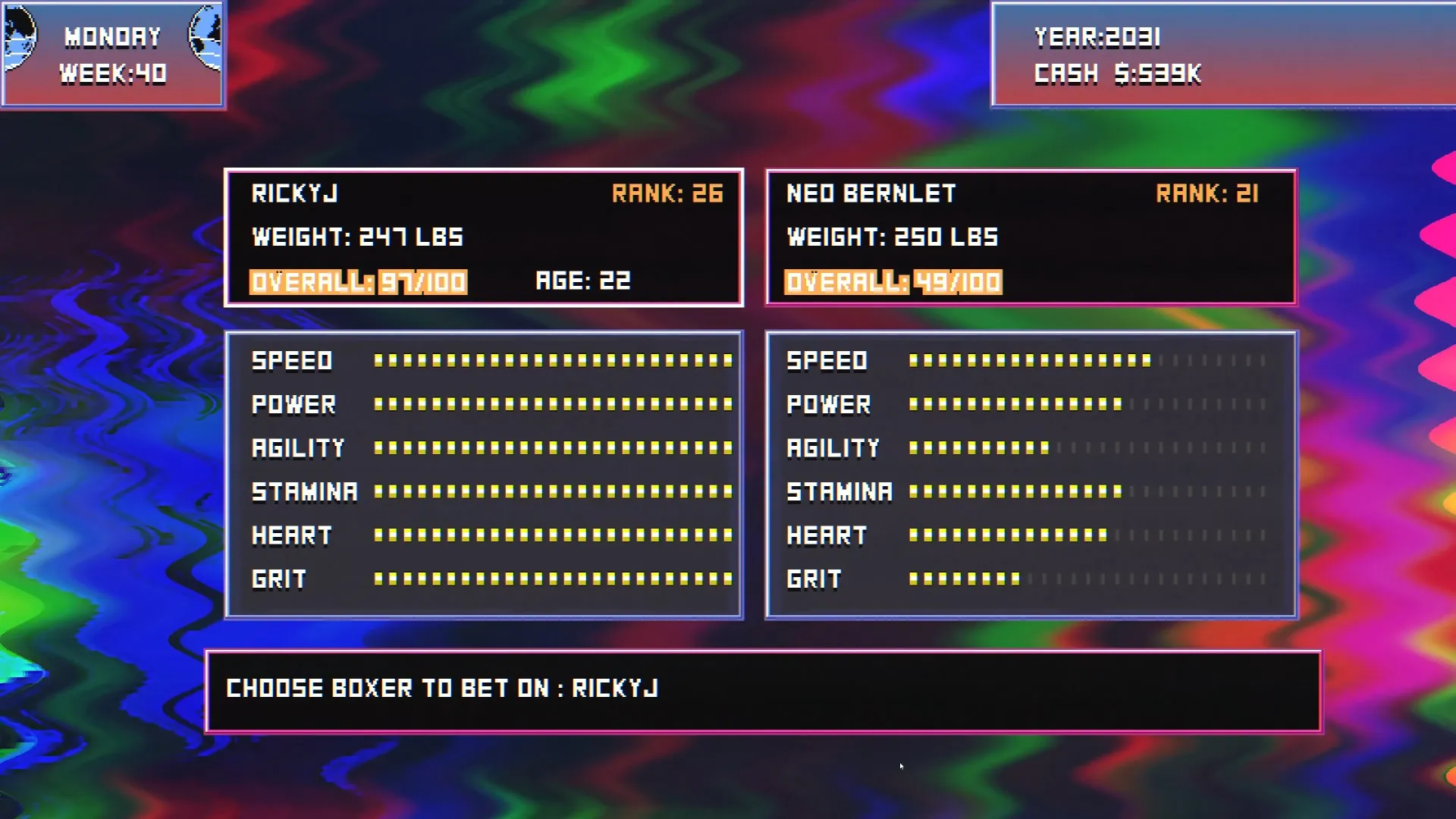 Bruisers 2D Boxing boxer selection in the dark net betting menu