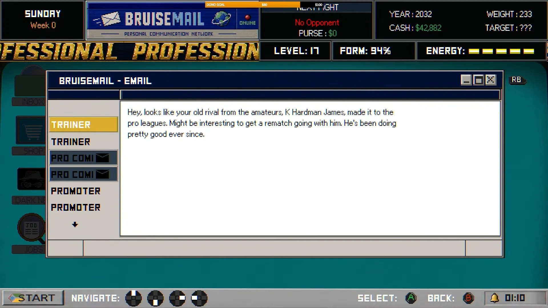 Bruisers 2D Boxing BruiseMail email from Trainer about an old rival from the amateurs making it to the pro leagues